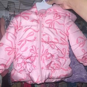 Pink Bow Patterned Puffer Jacket